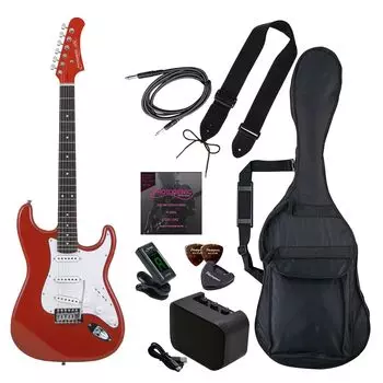 PhotoGenic Electric Guitar Beginner Light Set ST Type Metallic Red wrench ST-180/MRD [Soft case/shield/mini amplifier/tuner/strap/pick/pick