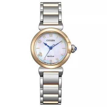 Photovoltaic Watch Waterproof Warm Gold Silver ROUND Collection Lily of the Valley White Simple [Citizen] Eco-Drive EM1136-87D Women s