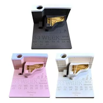 Пианино Настольный календарь 2025 Time Piece Календарь 3D Календарь Бумага Резьба Искусство Блокнот для заметок Блокнот для украшения рабочего стола розовый