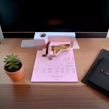 Piano Desk Calendar 2025 Time Piece Calendar 3D Memo Pad Paper Carving Art Memo Pad Notepad Room Decor Gift белый