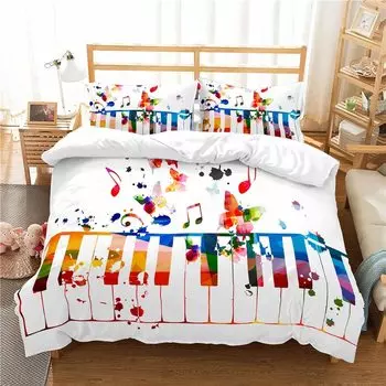 Piano Duvet Cover Set King Queen Full Size For Kids Boys Girls Music Lover Polyester Comforter Cover With Pillowcase Bedding Set EU single(135x200cm)