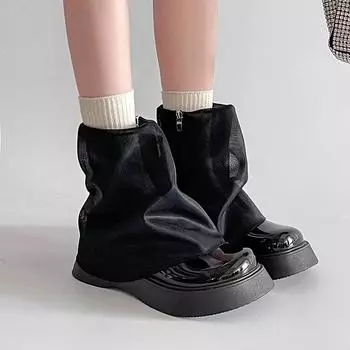 Piaohong thick-soled heightening retro long boots women s 2024 new one-pedal long boots small trousers muffin bottom boots 35 чёрный