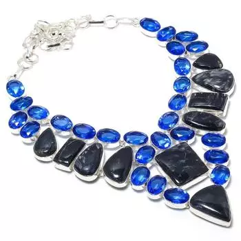 Picasso Jasper,Blue Topaz 925 Sterling Silver Jewelry Necklace 18 V8g82