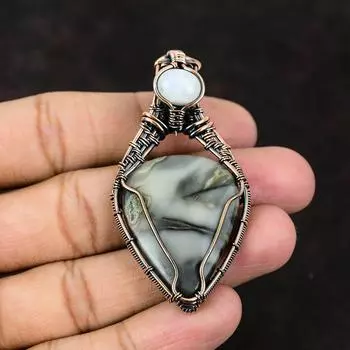 Picasso Jasper Copper Wire Wrapped Pendant Gemstone Pendant Handmade Designer Pendant Rainbow Moonstone Jewelry Gift For Mother Gift For Her