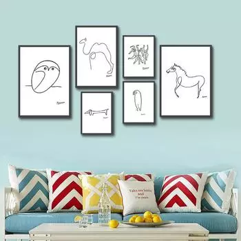 Картина Пикассо Абстрактное искусство Печать на холсте Настенная живопись Животные Собака Плакат Скандинавский постер Настенные картины для гостиной 21x30cm No Framed