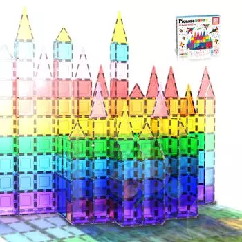 PicassoTiles 60 Piece Set 60 шт. Магнитные строительные плитки Прозрачные магнитные 3D строительные блоки Строительная игровая доска - Невообразимое творчество,