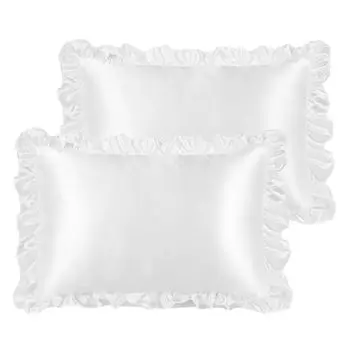 PiccoCasa Наволочка Сатиновая с оборками Cool Rayon Конверт Холодная на ощупь Набор из 2 шелковисто-мягких наволочек Однотонная Устойчивая к запахам Красивая белый