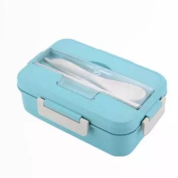 Picnic Bento 3-compartment Meal Storage Lunch Box With Cutlery For Kids Adult зелёный