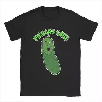 Picolas Cage Nicolas Cage Мужские футболки Смешные футболки с коротким рукавом и круглым вырезом Футболка 100% хлопок Одежда больших размеров S чёрный