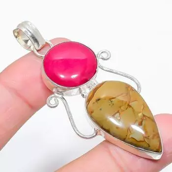 Picture Jasper, Coral Gemstone 925 Sterling Silver Jewelry Pendant 2.72 l1f09 жёлтый