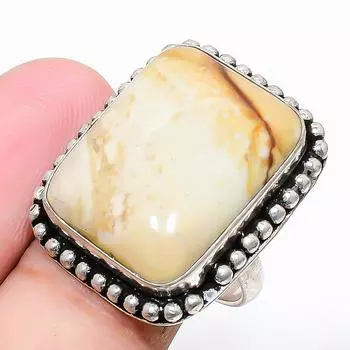 Picture Jasper Gemstone 925 Sterling Silver Jewelry Ring Size 8 a3r47 8 жёлтый