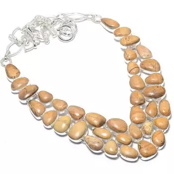 Картина Яшма Драгоценный камень ручной работы Серебряное ювелирное ожерелье 925 пробы 18 дюймов JCN484-10