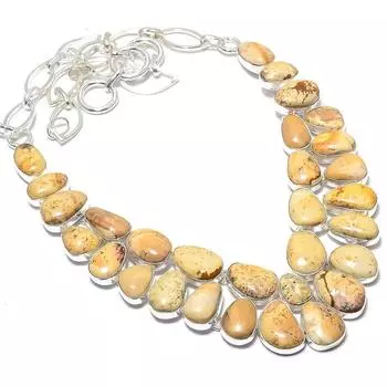 Картина Яшма Драгоценный камень ручной работы Серебряное ювелирное ожерелье 925 пробы 18 дюймов JCN484-12