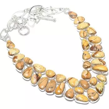 Картина Яшма Драгоценный камень ручной работы Серебряное ювелирное ожерелье 925 пробы 18 дюймов JCN484-14