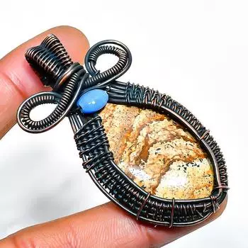Picture Jasper, Opal Gemstone Copper Wire Wrap Jewelry Pendant 2.56 2.56 жёлтый