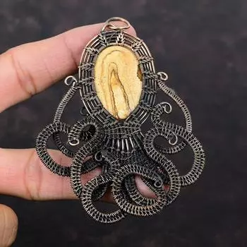 Picture Jasper Pendant Copper Wire Wrapped Pendant Octopus Jewelry Gemstone Pendant Handmade Copper Jewelry Boho Hippie Pendant Wedding Gift
