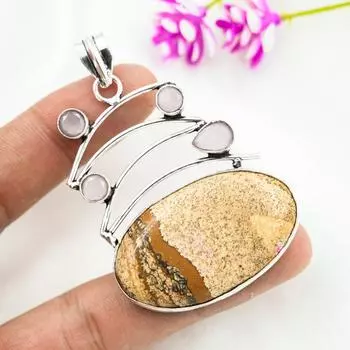 Picture Jasper, Pink Chalcedony Pendant, 925 Solid Sterling Silver Pendant Handmade Gemstone Jewelry, Gifts For Wife Brand New Pendant 2.48 Inches жёлтый