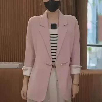 Пиджак с пряжкой из тяжелого бисера для женщин: Идеальное сочетание стиля и комфорта для весны/лета S розовый