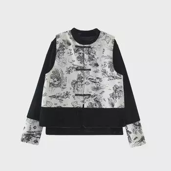 Пиджак в европейском стиле в стиле Тан с росписью тушью и жаккардовым жилетом S