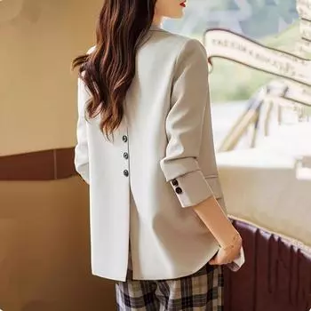 Пиджак женский деловой пиджак пальто женский длинный рукав одна пуговица прямой пиджак офисная женская рабочая одежда S грязно-белый
