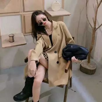 Пиджак женский весенне-осенний с длинным рукавом, двойная куртка, пальто S чёрный