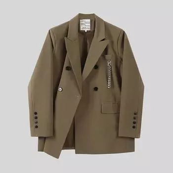 Пиджак женский весенний, расширенный, с уникальной цепочкой, свободный верхний костюм, двубортный топ S чёрный