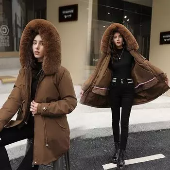 Pie over съемная пуховая куртка на хлопковой подкладке для женщин зимняя для полных и увеличенная куртка на хлопковой подкладке версия large M чёрный