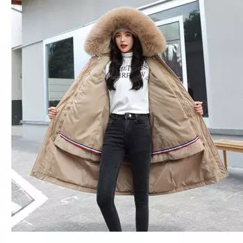 Pie overcome women s medium and long removable down cotton-padded clothes 2024 winter clothes new cotton-padded clothes jacket cotton-padded jacket M80-95