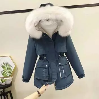 Pie Overcome Women s Medium and Long Winter New Cotton-padded Clothes Loose Down Cotton-padded Clothes Small Cotton-padded Jacket XL recommendation [120-67.5 kg] синий