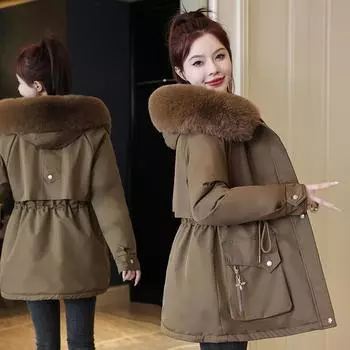 Pie Overcome женская зимняя новая флисовая утолщенная хлопковая куртка с большим карманом свободная хлопковая куртка с поясом M чёрный