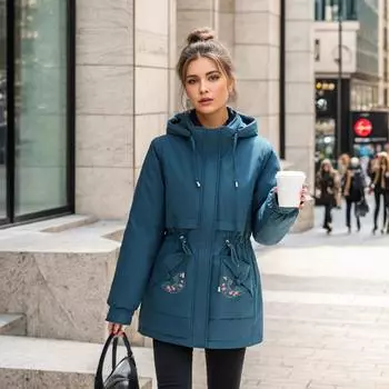 Pie Overcome женская зимняя новая мода тонкий темперамент внутренний бархатный карман вышивка утолщенная средняя и длинная хлопковая подкладка одежда L серый