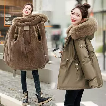 Pie Overcome Зимняя одежда с хлопковой подкладкой Новая пуховая одежда с хлопковой подкладкой Женская средняя и длинная корейская версия Свободная куртка большого размера с хлопковой подкладкой M чёрный