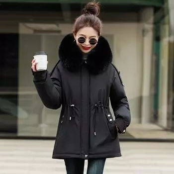 Pie Overcome Зимняя одежда с хлопковой подкладкой Новая пуховая одежда с хлопковой подкладкой Женская средняя и длинная корейская версия Свободная куртка большого размера с хлопковой подкладкой M чёрный