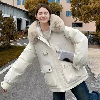 Pie Overcomes Women s 2024 New Winter Short Fleece Thickened Small Padded Jacket Super Good-looking Padded Jacket Outside M Recommended 100-57.5 kg