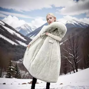 Pie Overcomes Женская зимняя флисовая утолщенная хлопковая куртка средней и длинной длины с пуховым хлопком M [Recommended below 55kg] чёрный