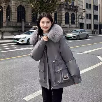 Pie Overcomes Женская зимняя новая флисовая утолщенная хлопковая куртка с большим карманом свободная хлопковая куртка с поясом куртка Tide M чёрный