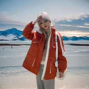 Pie Overed женская модная талия средняя и длинная утолщенная теплая пуховая хлопковая куртка S [Recommended below 55kg] чёрный