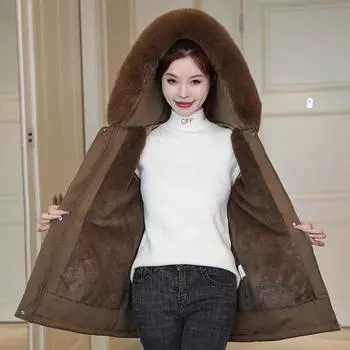 Pie Overveil 2024 новый женский большой меховой воротник женский зимний меховой воротник подкладка утолщенный теплый молодой свободный пальто M белый