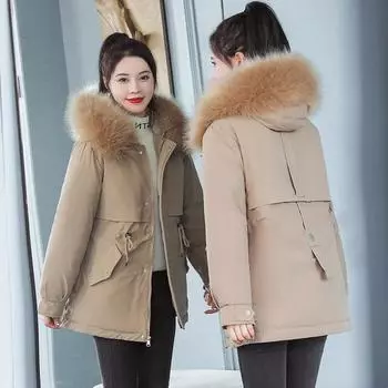 Pie Overveil женская куртка средней и длинной длины 2024 года, зимняя, новая, с начесом, утолщенная, с хлопковой подкладкой, повседневная, из хлопка M