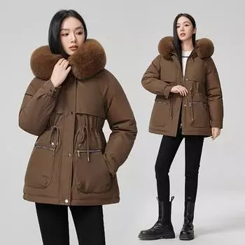 Pie Overveil женская зимняя новая тонкая пуховая хлопковая одежда модная универсальная пуховая утолщенная меховая интегрированная куртка M чёрный