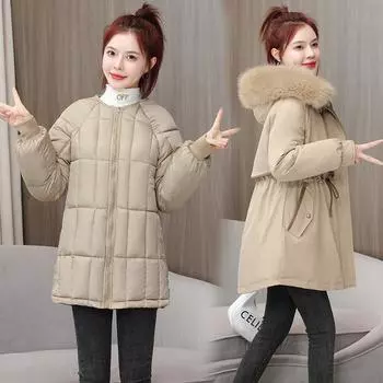 Pie Overveil женская зимняя одежда 2024 года, средняя и длинная, хлопковая, съемная подкладка с капюшоном, утолщенная, большого размера, хлопковая одежда Tide M чёрный