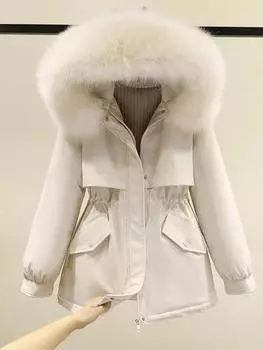 Pie Overveil женское среднее и длинное новое зимнее свободное бархатное утолщенное хлопковое пальто с подкладкой из иностранного газа куртка с подкладкой из хлопка пальто для инструментов M хаки