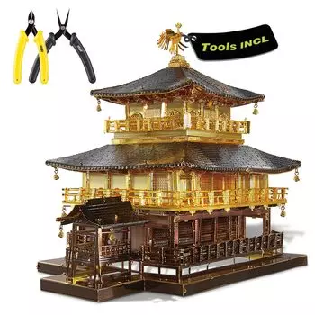 Piececool 3D Kinkakuji Tool Metallic Nano 3D Изготовлен из сборочных инструментов Без клея 3 звезды сложности Для среднего и фигурок Головоломка, и набор, Строительство,