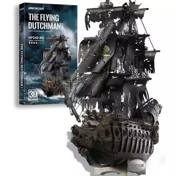 Piececool 3D Летающий Парусный Пиратский Металлический Нано 3D Металлический Металлический Корабль Сборка Без Клея 4 Звезды Для Промежуточного Уровня и Фигурка Головоломка, Голландец, Корабль, чёрный
