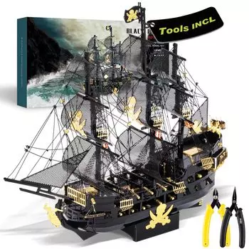 Piececool 3D Metal Black Pearl Tool Sailing Pirate Metallic Nano 3D Assembly Tools No Glue 5 Star Difficile For Collection Figurine Puzzle, & Set,
