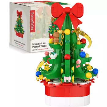 PieceRelax 400 Piece Plastic Block Flower [Christmas Tree] (10X11X12cm) Set with 3D Flower Pot Puzzle Artificial Flower Interior Toy KZ1216