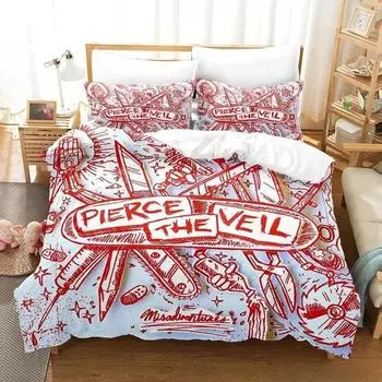 pierce the veil Bedding Set Single Twin Full Queen King Size Bed Set Aldult Boys Bedroom Duvet cover Sets 3D Anime Bed Sheet Set EU single(135x200cm)