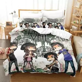 pierce the veil Bedding Set Single Twin Full Queen King Size Bed Set Aldult Boys Bedroom Duvet cover Sets 3D Anime Bed Sheet Set EU single(135x200cm)