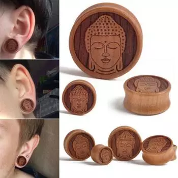 Piercing Body Jewelry Flesh Tunnels Earring Meditating Buddha Organic Wood Ear Gauges Ear Plugs 12mm