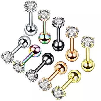 Пирсинг Цирконий Кристалл Украшения Для Хряща Козелка Серьги Медицинские Для Женщин Мужчин 4 Зубца Серьги-гвоздики Из Нержавеющей Стали Ручной Работы 3mm серебряный